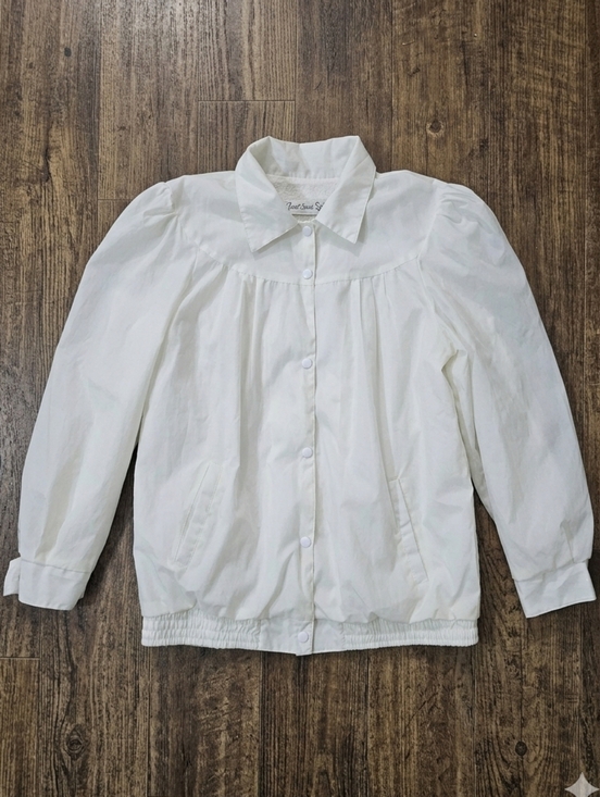 Current Seen Jackets & Blazers - Vtg Current Seen Women L Cream Nylon Jacket Cotton Lined Snap Front Puff Sleeve